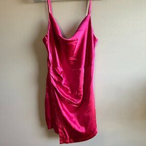 Pink Satin Cowl Neck Mini Dress